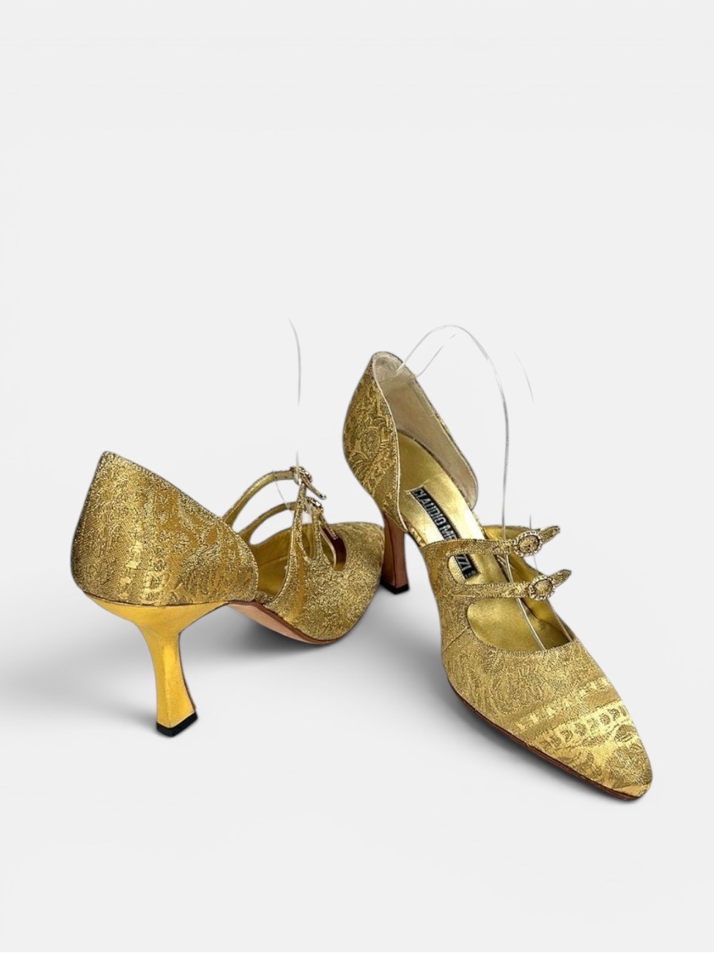 CLAUDIO MERAZZI Gold Brocade Formal Pumps Pointed Toe Embellished Details US 7,5